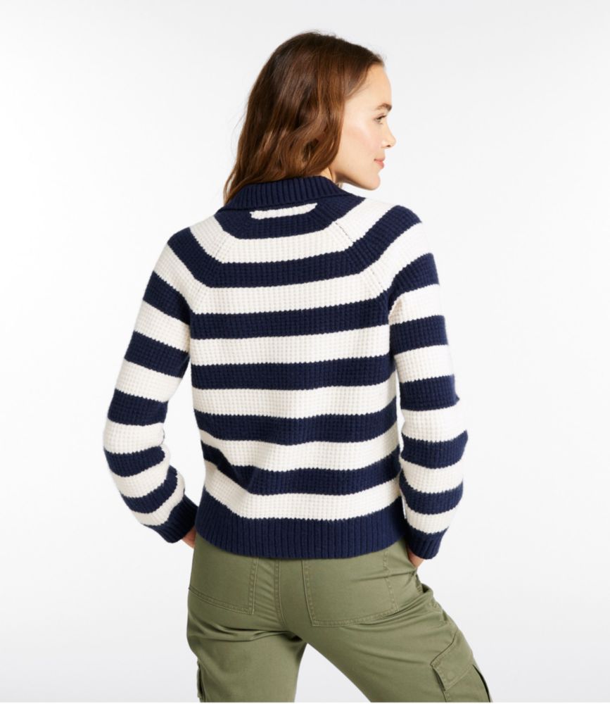 Women's SuperSoft Waffle Sweater, Polo Stripe, Cream/Classic Navy, small image number 3