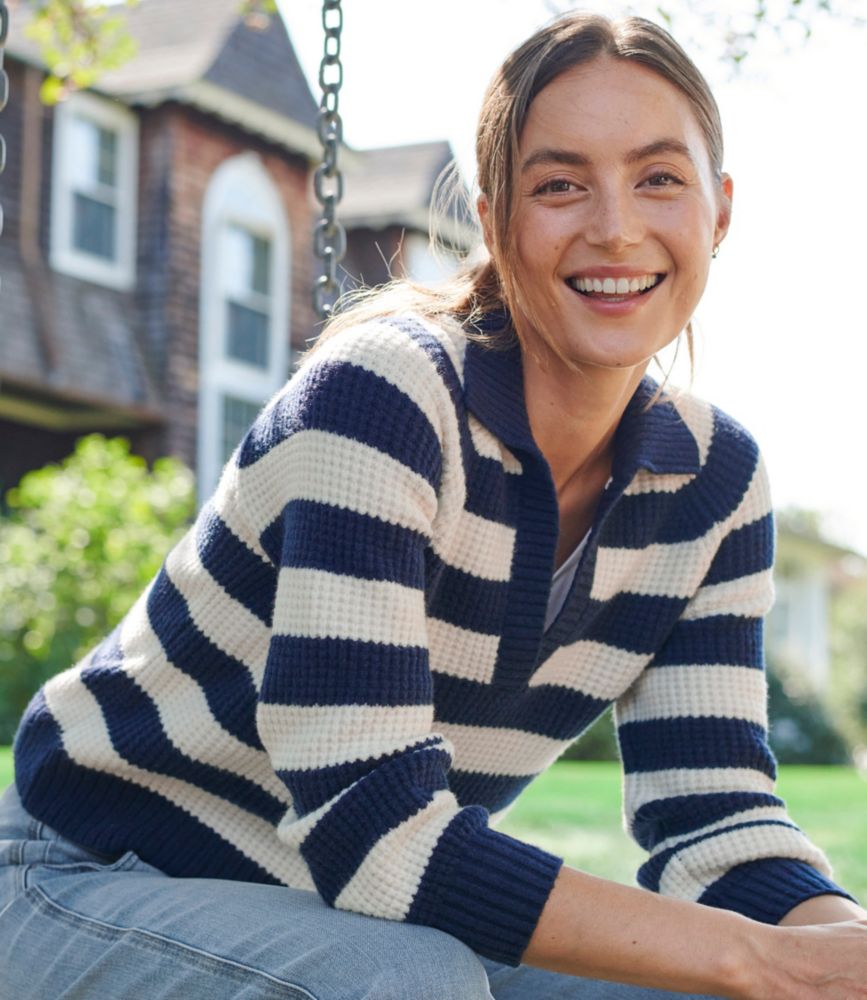 Women's SuperSoft Waffle Sweater, Polo Stripe, Cream/Classic Navy, small image number 6