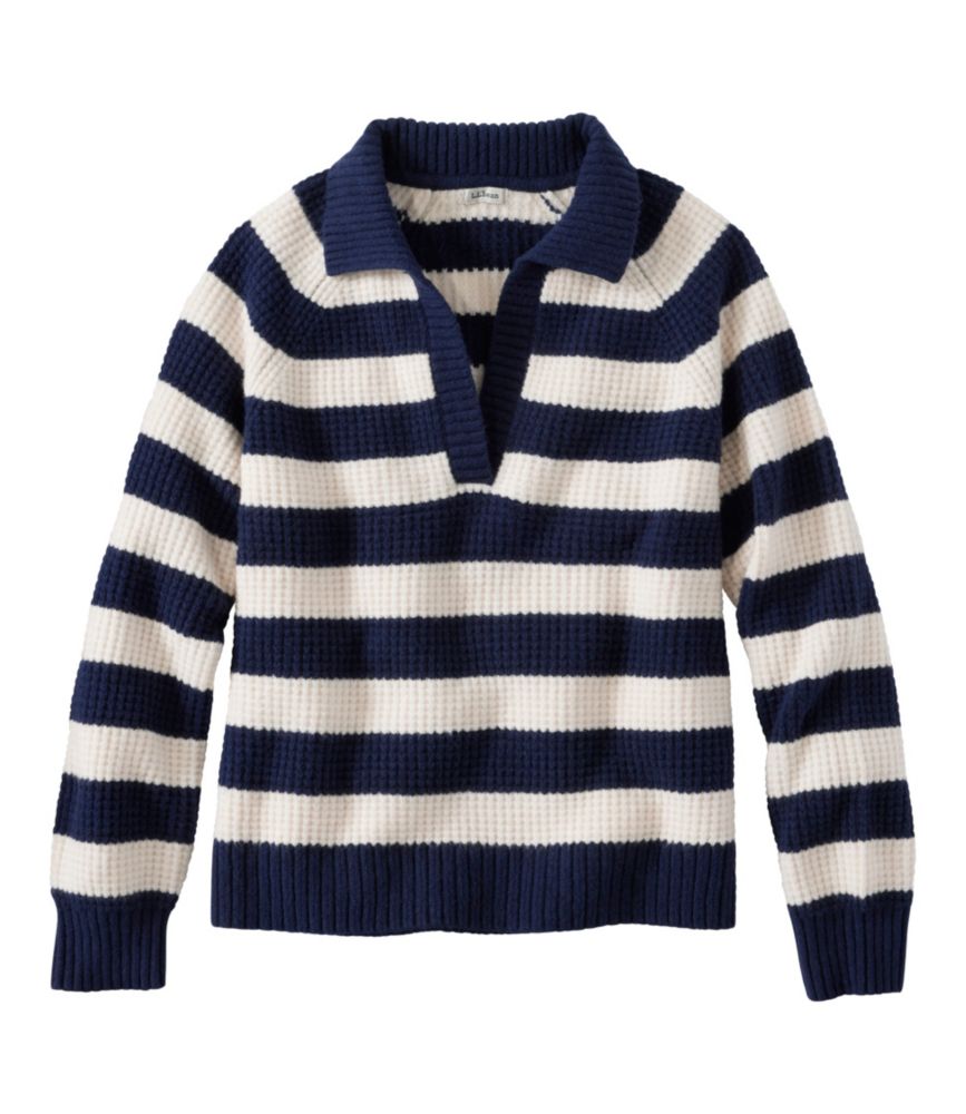 Women's SuperSoft Waffle Sweater, Polo Stripe, Cream/Classic Navy, small image number 1