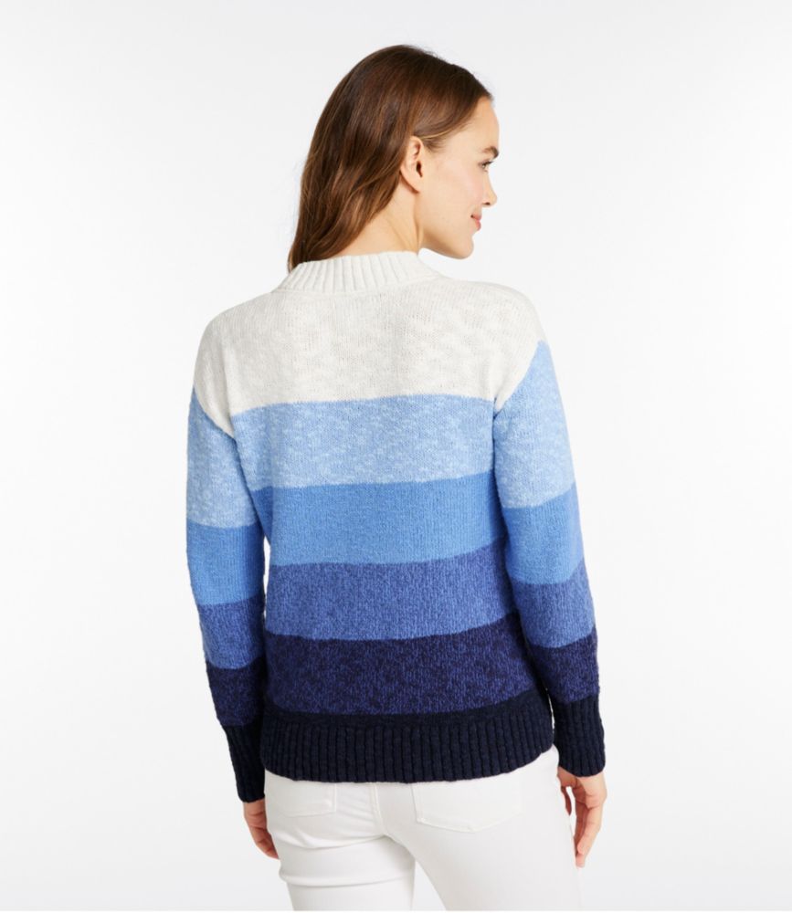 Women's Cotton Ragg Sweater, Crewneck Stripe, Blue Stripe, small image number 3