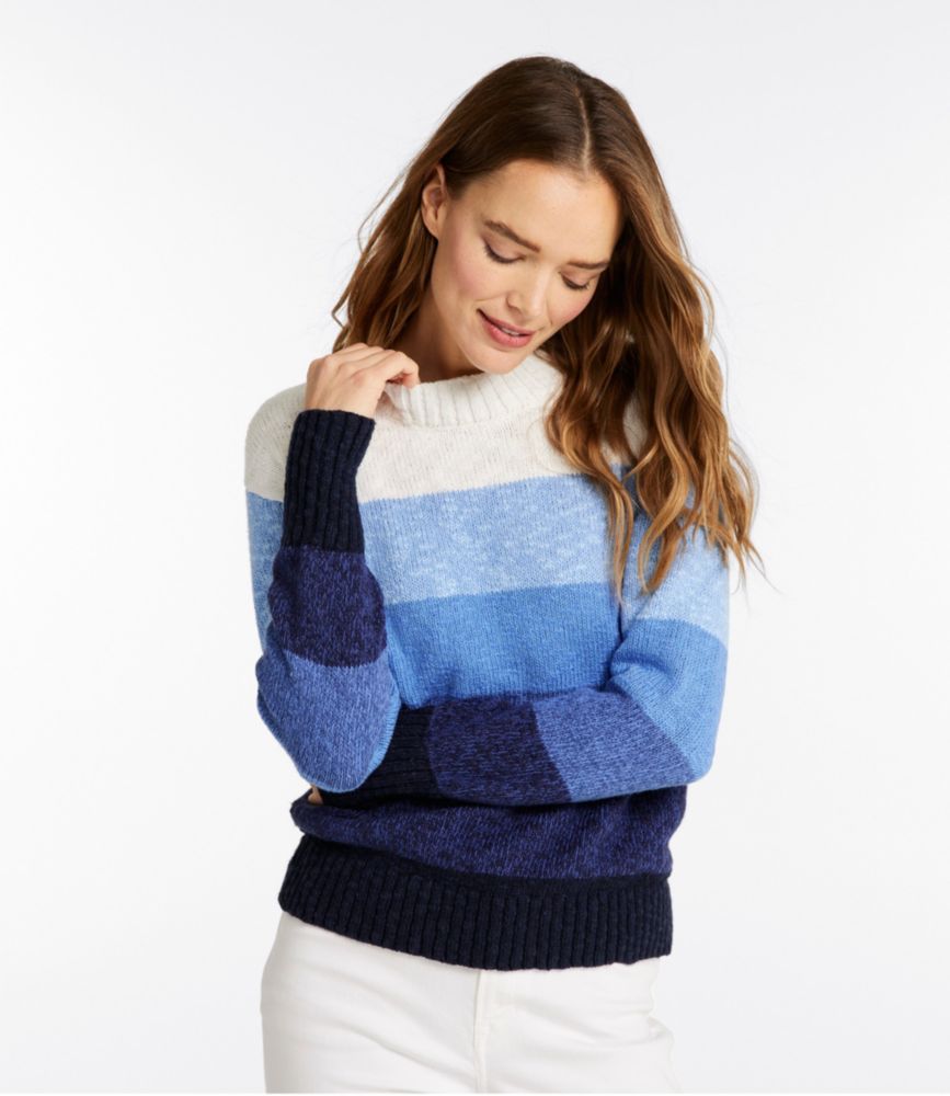 Women's Cotton Ragg Sweater, Crewneck Stripe, Blue Stripe, small image number 5