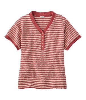 Women's Midweight Cotton Slub Sweater, Henley Short-Sleeve Stripe
