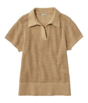 Women's Organic Cotton Slub Pointelle Sweater, Polo, New