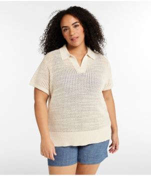 Women's Organic Cotton Slub Pointelle Sweater, Polo, New