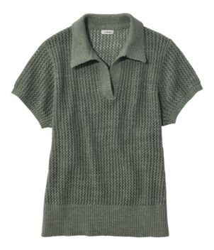 Women's Organic Cotton Slub Pointelle Sweater, Polo, New