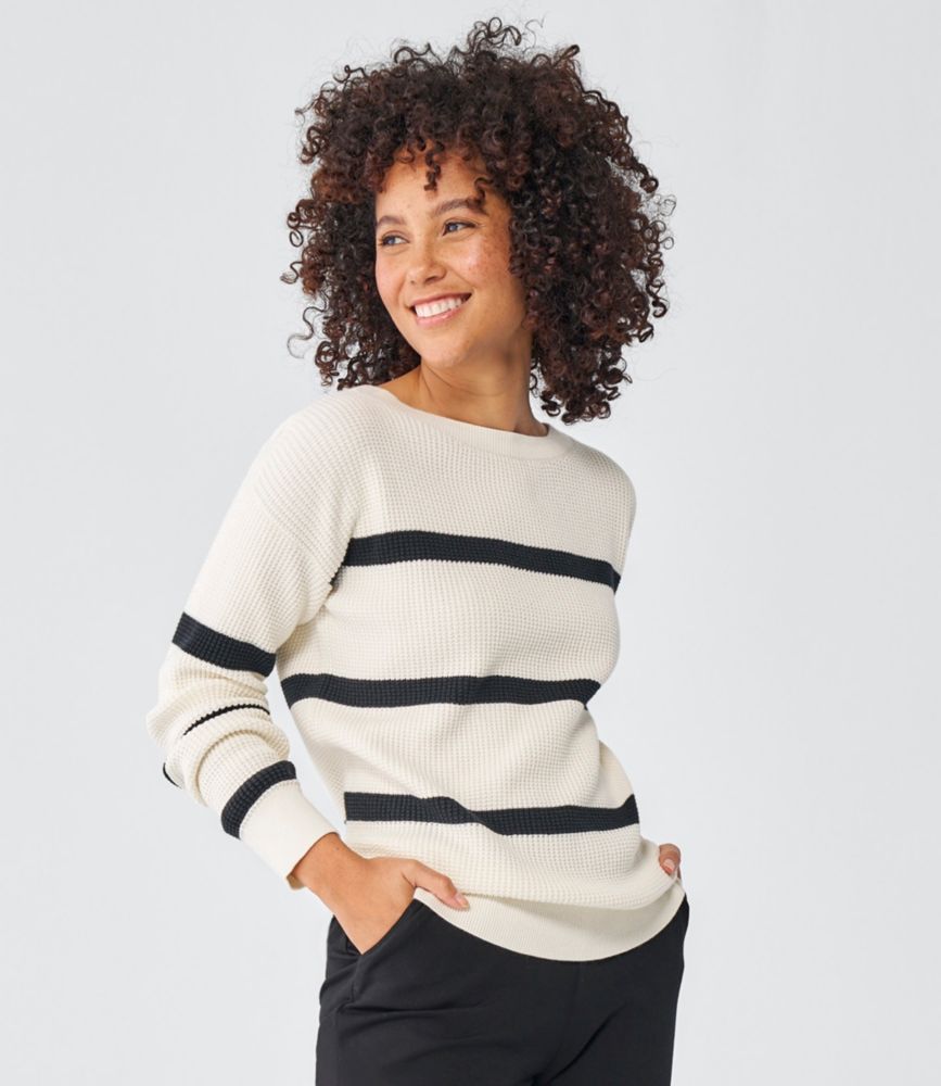 Women's Sunwashed Waffle Sweater, Pullover Stripe, Shore/Sailcloth, small image number 6