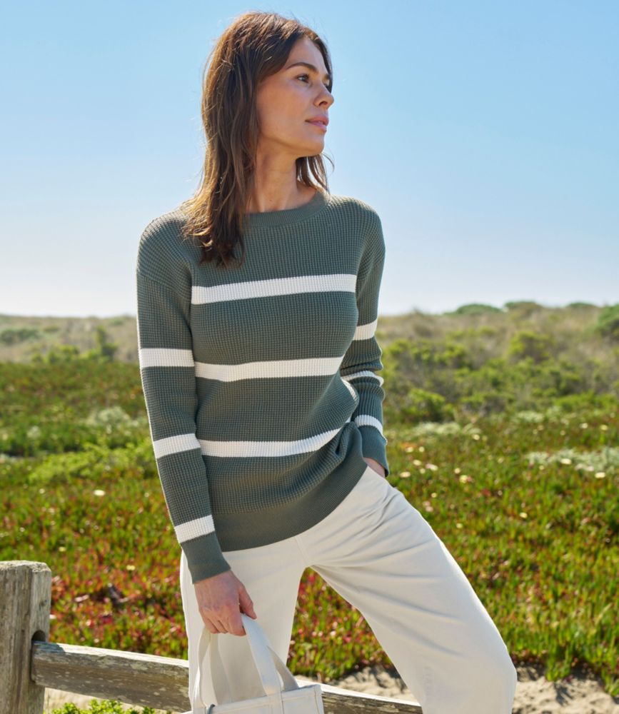 Women's Sunwashed Waffle Sweater, Pullover Stripe
