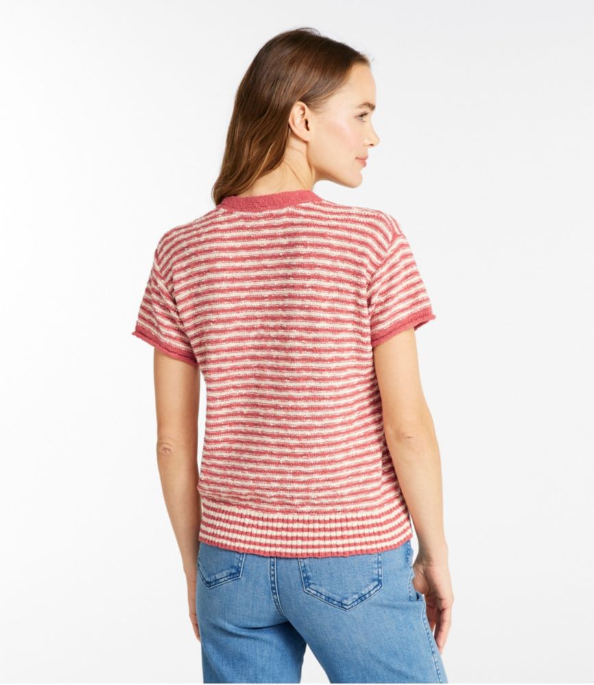 Women's Midweight Cotton Slub Sweater, Henley Short-Sleeve Stripe, Cream/Soft Indigo, small image number 3