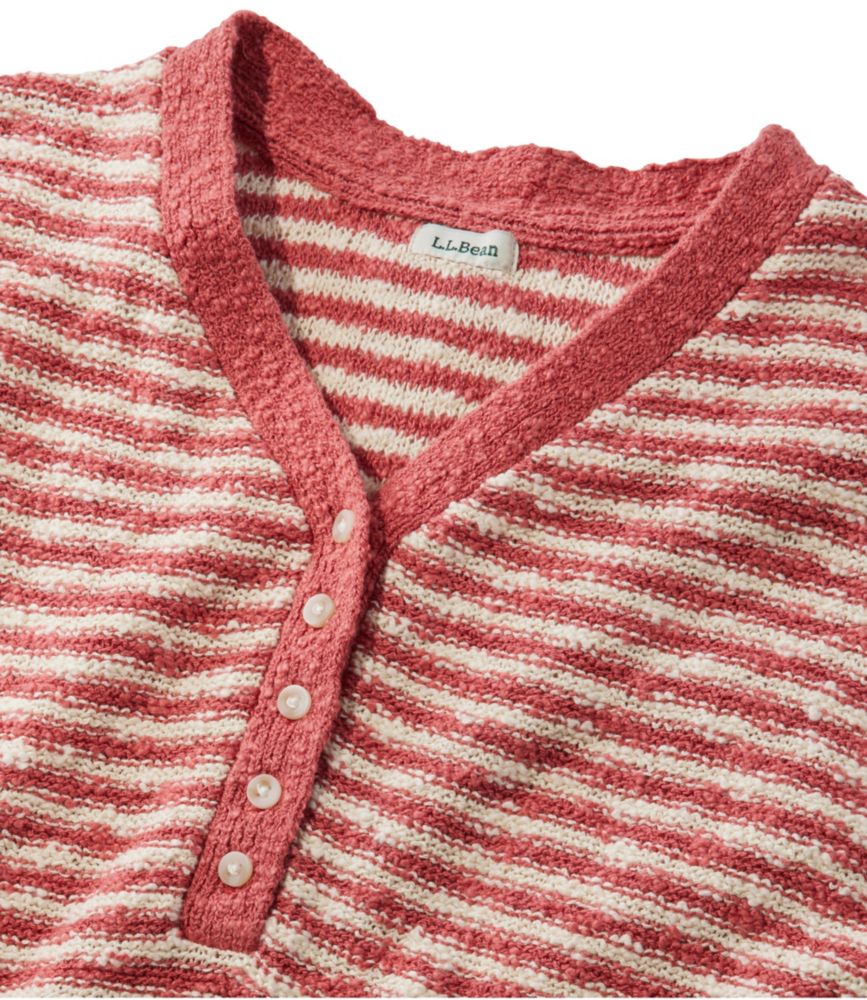 Women's Midweight Cotton Slub Sweater, Henley Short-Sleeve Stripe, Cream/Soft Indigo, small image number 4