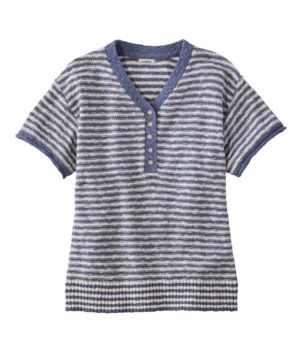 Women's Midweight Cotton Slub Sweater, Henley Short-Sleeve Stripe