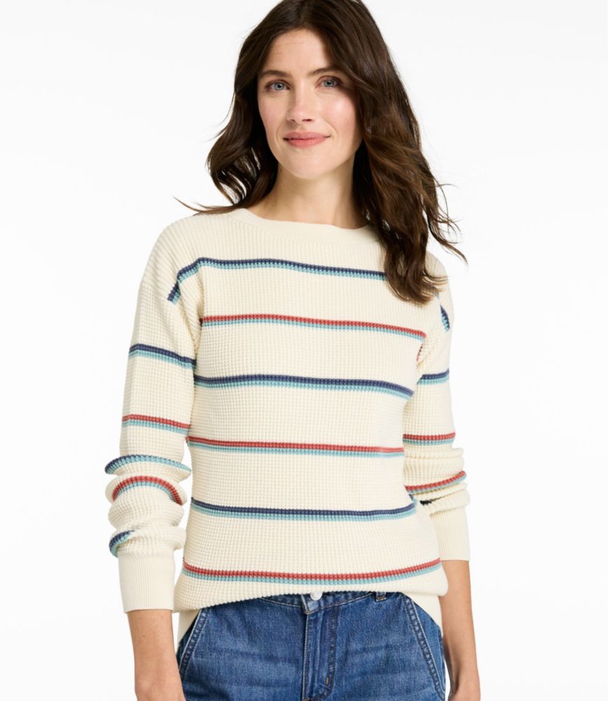 Women's Sunwashed Waffle Sweater, Pullover Stripe
