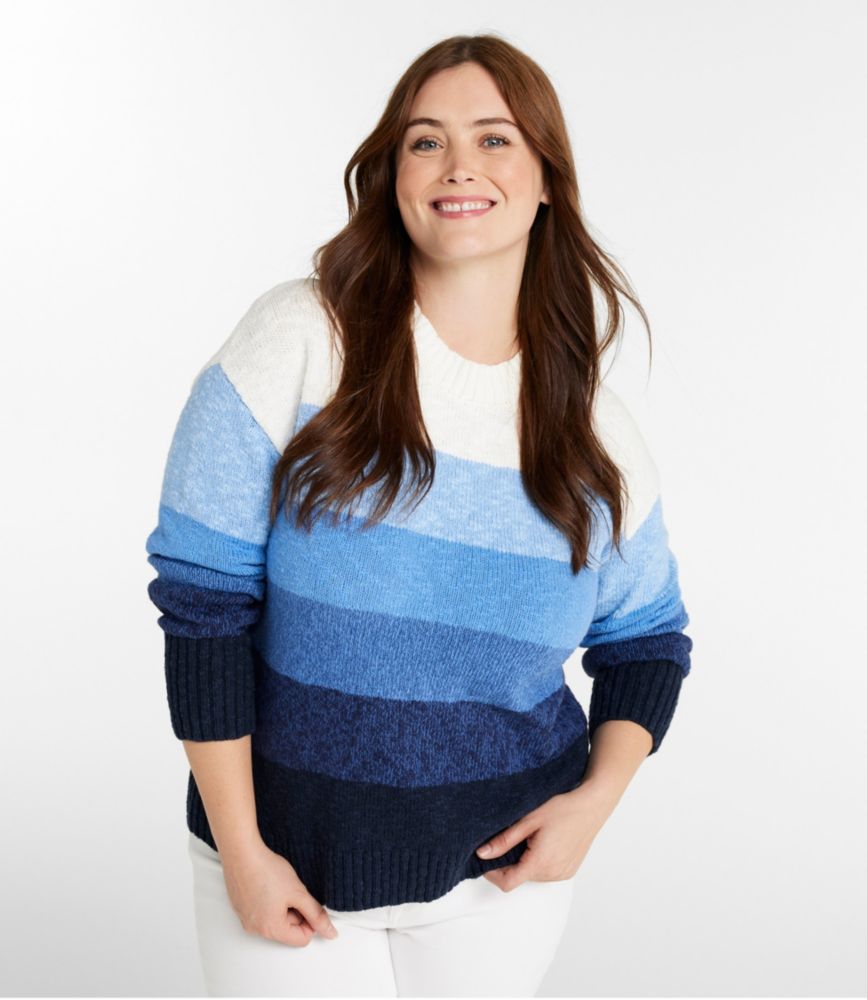 Women's Cotton Ragg Sweater, Crewneck Stripe, Neutral Stripe, small image number 2