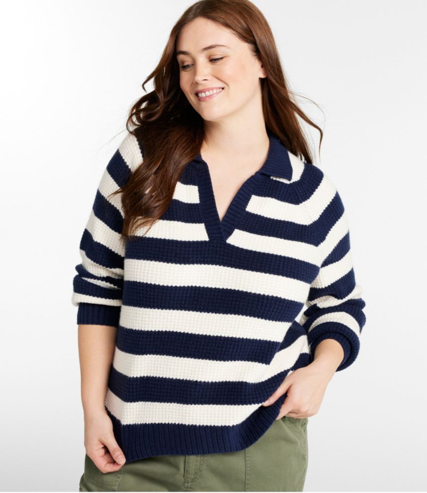 Women's SuperSoft Waffle Sweater, Polo Stripe, Cream/Classic Navy, small image number 2