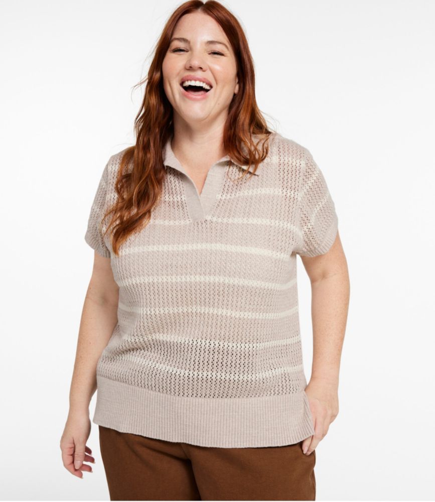 Women's Organic Cotton Slub Pointelle Sweater, Polo, Classic Navy/Sailcloth, small image number 2