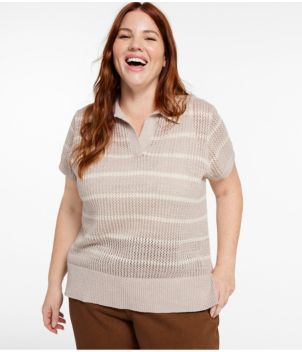 Women's Organic Cotton Slub Pointelle Sweater, Polo, New