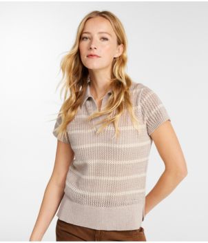 Women's Organic Cotton Slub Pointelle Sweater, Polo, New