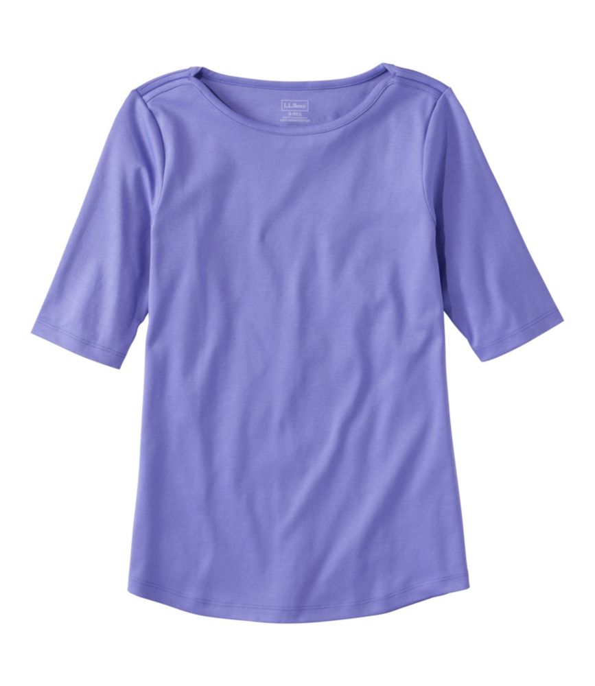 Women's Pima Cotton Tee, Elbow-Sleeve Boatneck