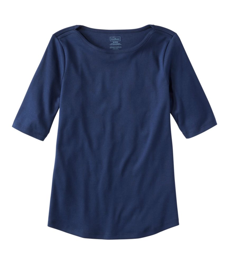 Women's Pima Cotton Tee, Elbow-Sleeve Boatneck