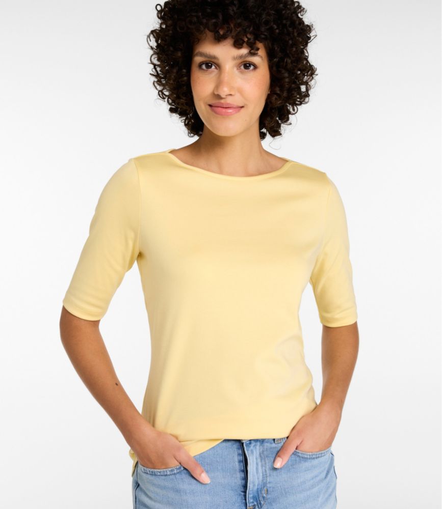 Women's Pima Cotton Tee, Elbow-Sleeve Boatneck