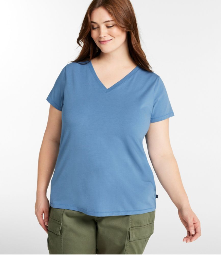 Women's Soft Stretch Supima-Blend Tee, Short-Sleeve V-Neck