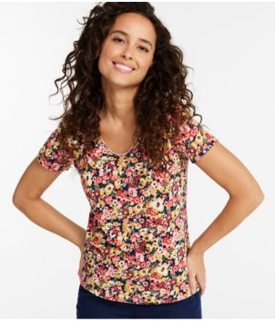 Women's Organic Cotton Tee, V-Neck Short-Sleeve Print, New