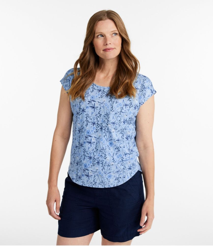 Women's Linen/Cotton Tee, Short-Sleeve Scoopneck Print