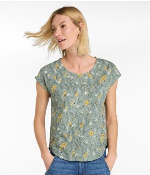 Women's Linen/Cotton Tee, Short-Sleeve Scoopneck Print