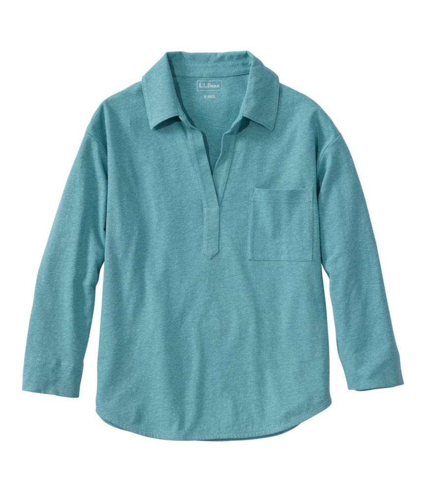 Women's Lakeside Linen/Cotton Tee, Three-Quarter-Sleeve Splitneck Polo