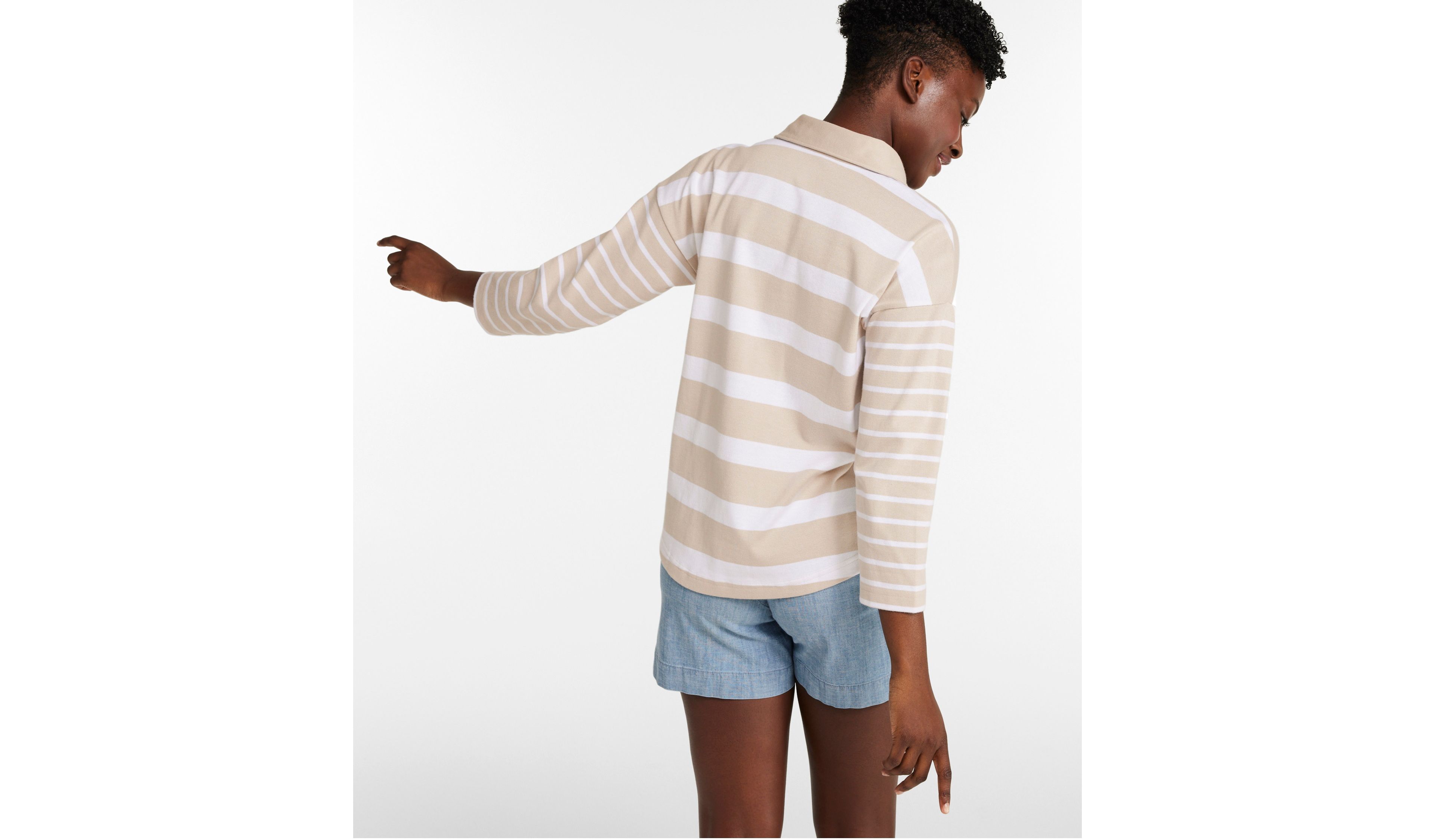 Women's Heritage Mariner Top, Splitneck Polo Three-Quarter-Sleeve, Block Stripe