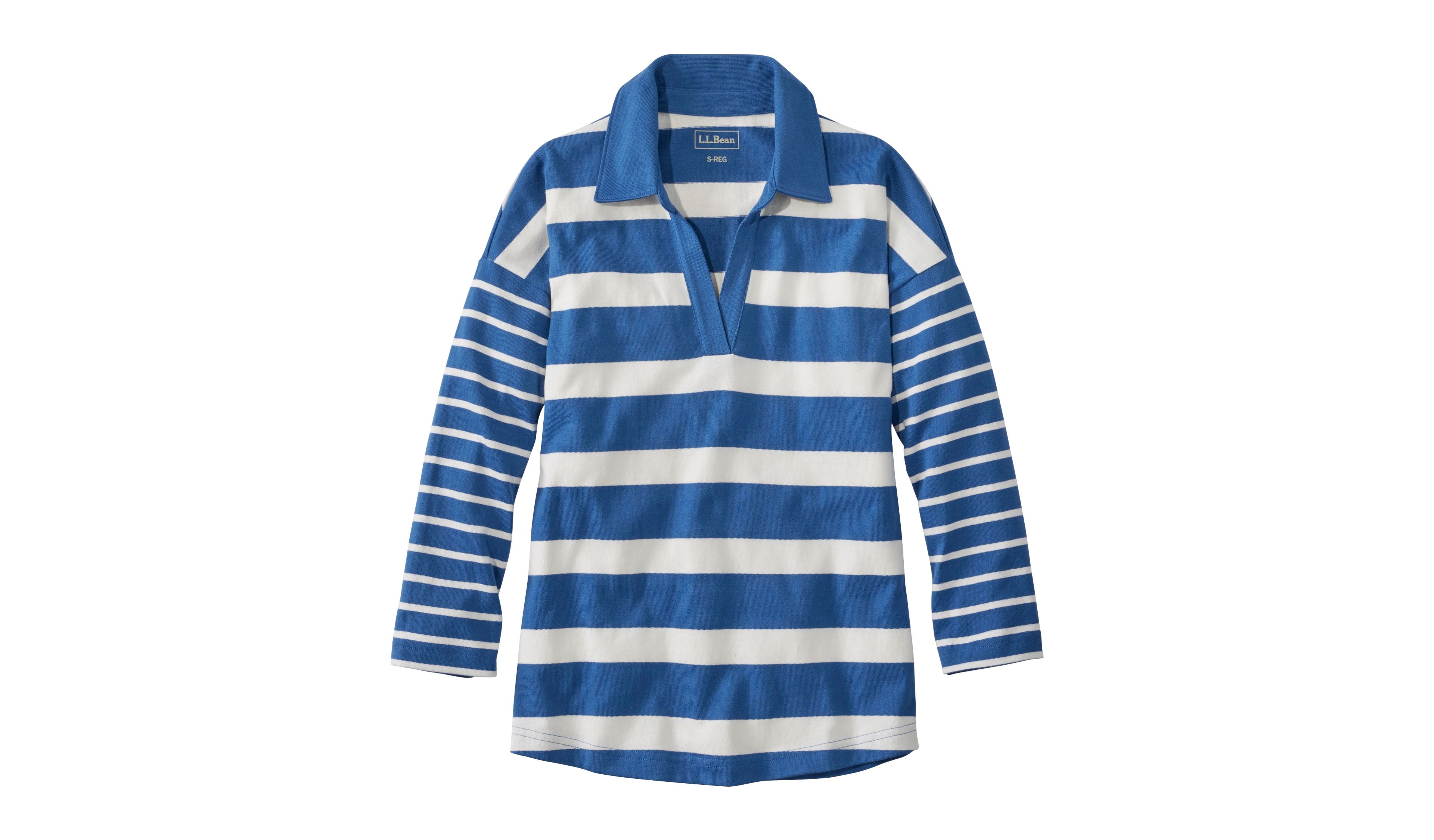 Women's Heritage Mariner Top, Splitneck Polo Three-Quarter-Sleeve, Block Stripe