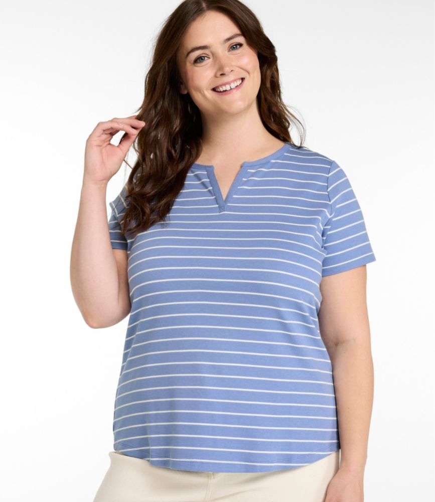 Women's L.L.Bean Tee, Short-Sleeve Notch-Neck Stripe, Deep Lake/Sea Salt, small image number 2