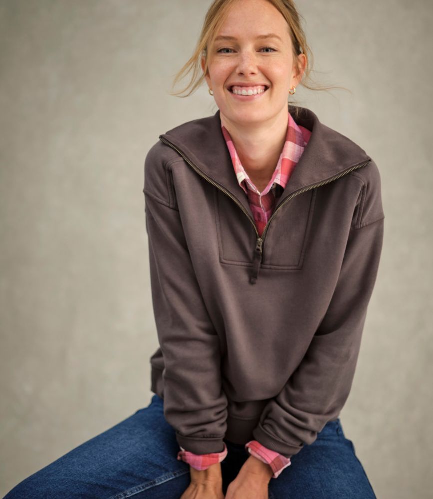 Women's Sunwashed Sweats, Quarter-Zip, Classic Navy, small image number 9