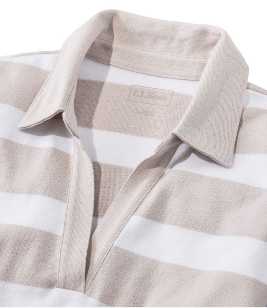 Women's Heritage Mariner Top, Splitneck Polo Three-Quarter-Sleeve, Block Stripe, Bright Blue Blocked Stripe, small image number 4