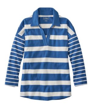 Women's Heritage Mariner Top, Splitneck Polo Three-Quarter-Sleeve, Block Stripe