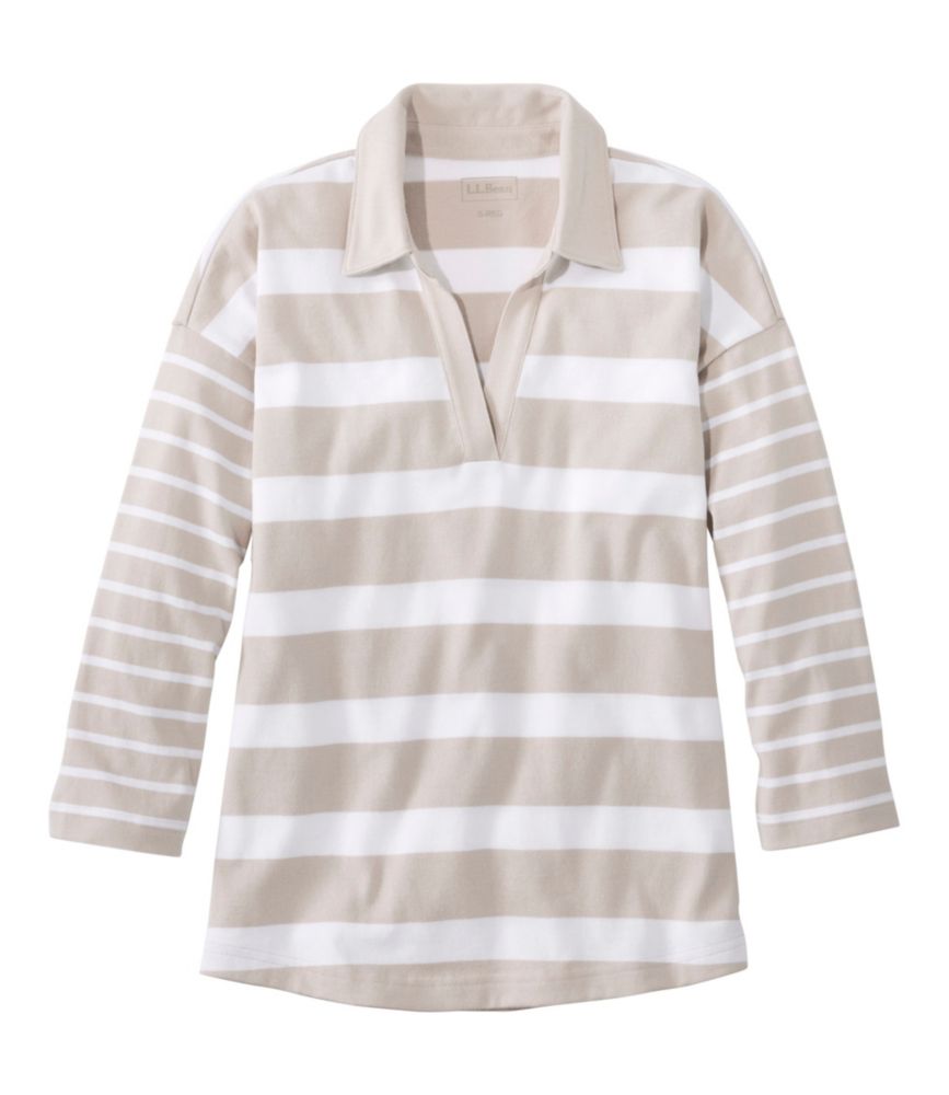 Women's Heritage Mariner Top, Splitneck Polo Three-Quarter-Sleeve, Block Stripe