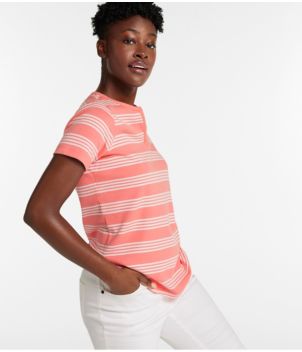 Women's L.L.Bean Tee, Short-Sleeve Notch-Neck Stripe, New