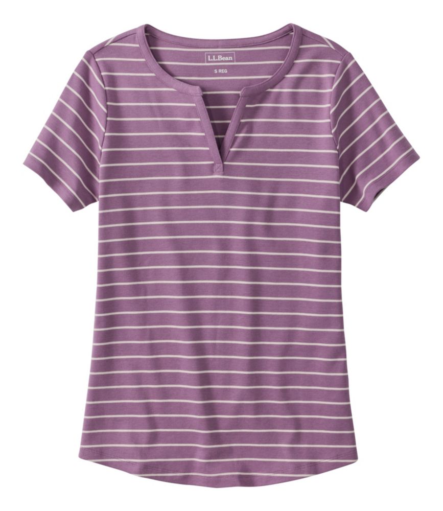 Women's L.L.Bean Tee, Short-Sleeve Notch-Neck Stripe, Mauve/Shore, small image number 1