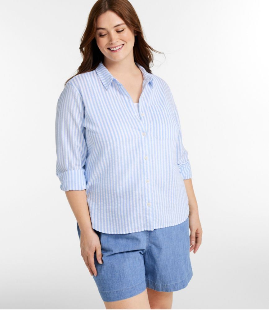 Women's Bean's Seacoast Seersucker Big Shirt, Brightwater Blue Stripe, small image number 2