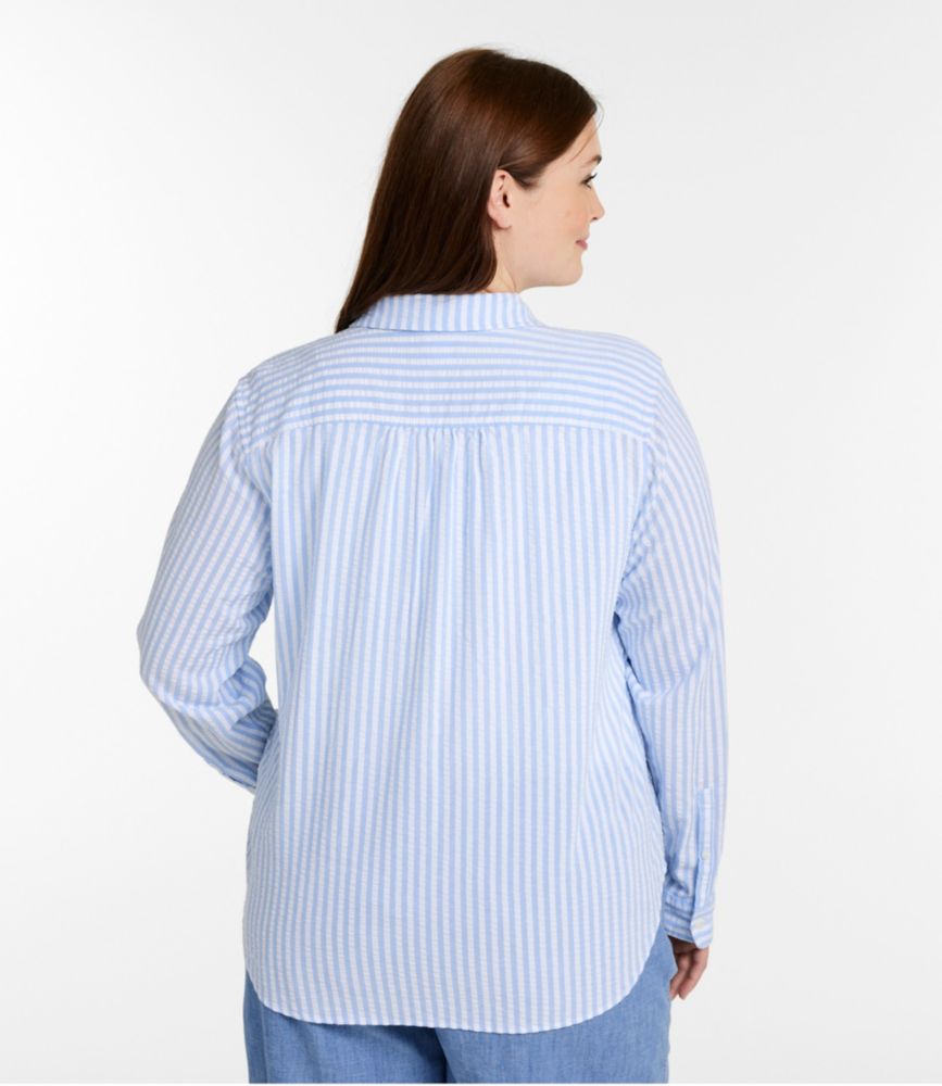 Women's Bean's Seacoast Seersucker Big Shirt, Brightwater Blue Stripe, small image number 3