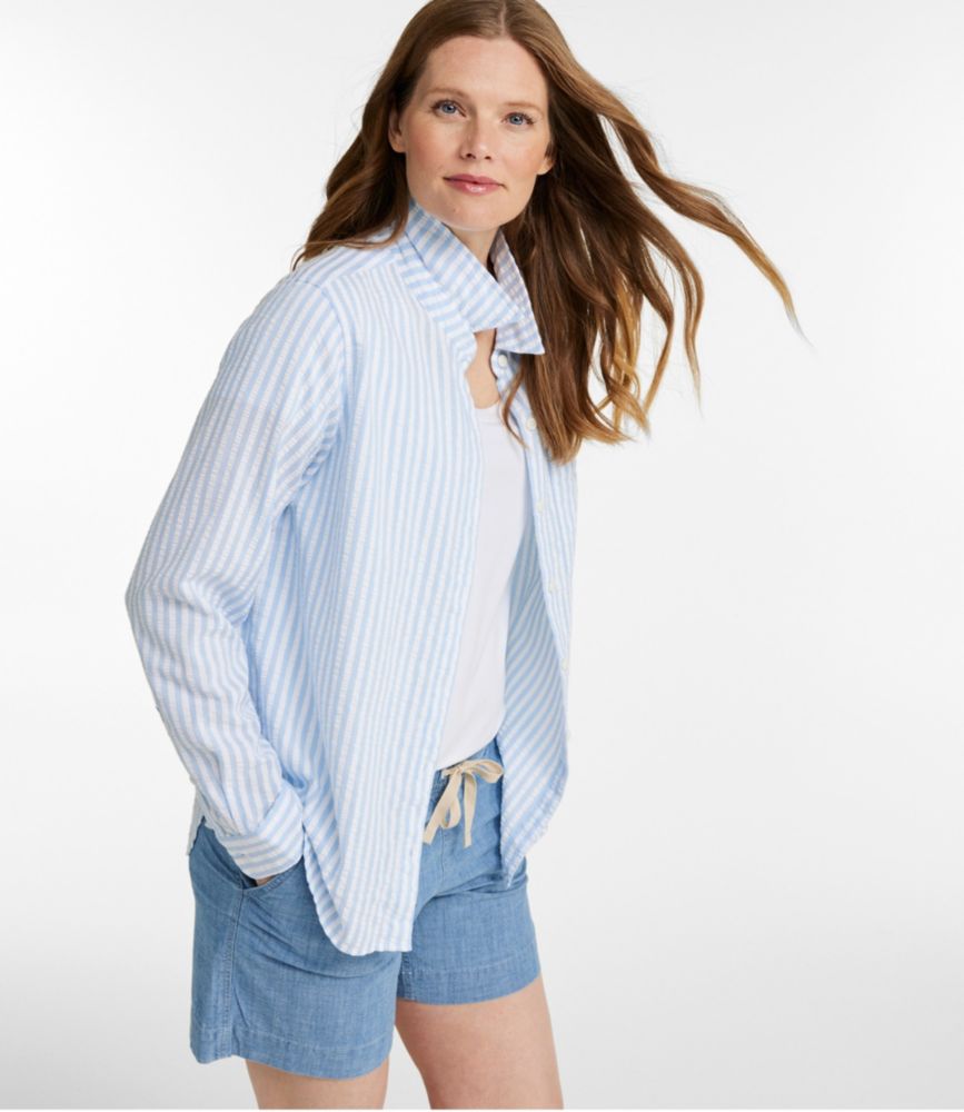Women's Bean's Seacoast Seersucker Big Shirt, Brightwater Blue Stripe, small image number 4