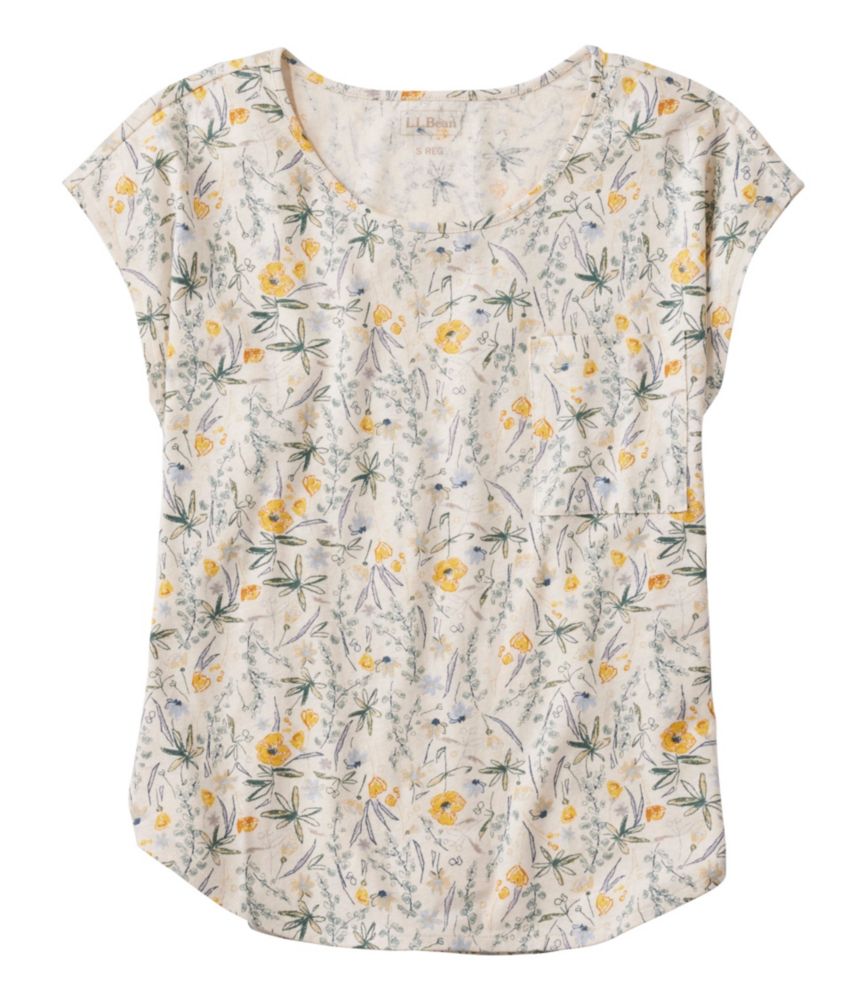 Women's Linen/Cotton Tee, Short-Sleeve Scoopneck Print