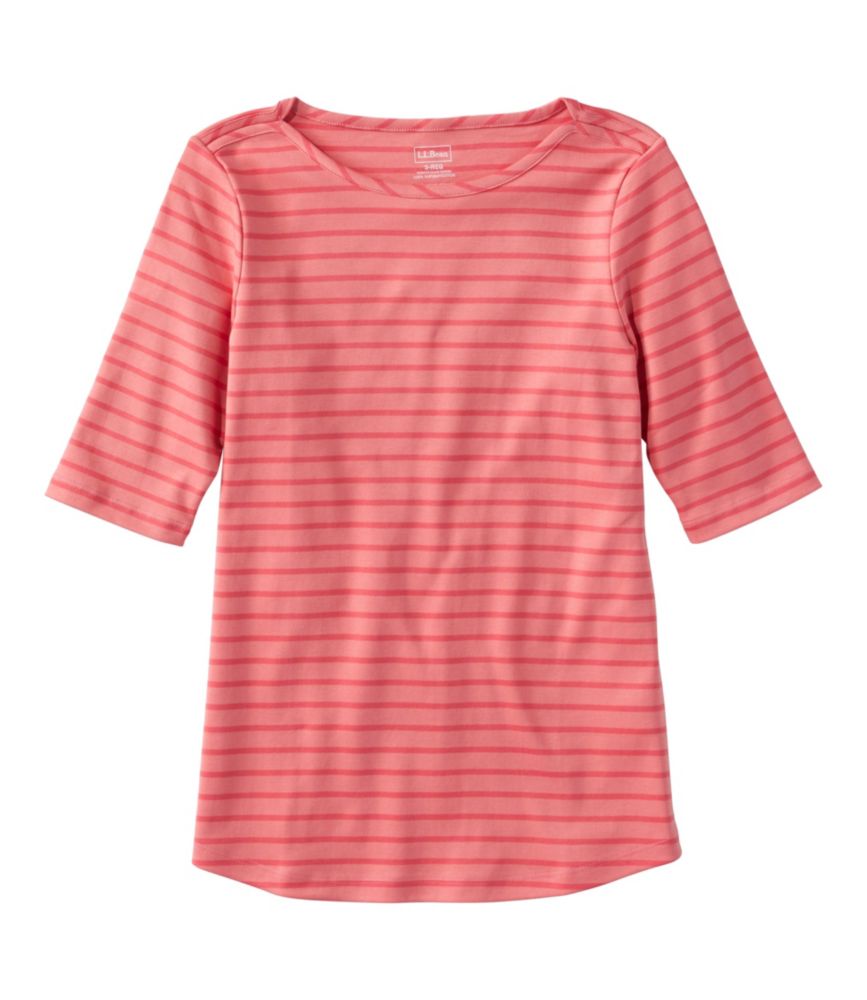 Women's Pima Cotton Tee, Elbow-Sleeve Boatneck Stripe
