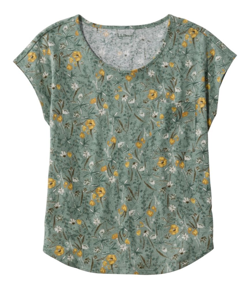 Women's Lakeside Linen/Cotton Tee, Short-Sleeve Scoopneck Print, Faded Sage Sketched Floral, small image number 1