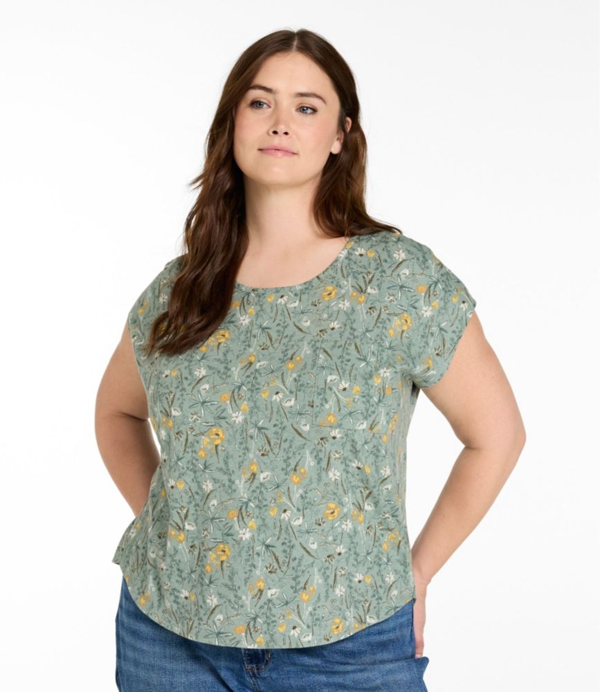 Women's Linen/Cotton Tee, Short-Sleeve Scoopneck Print