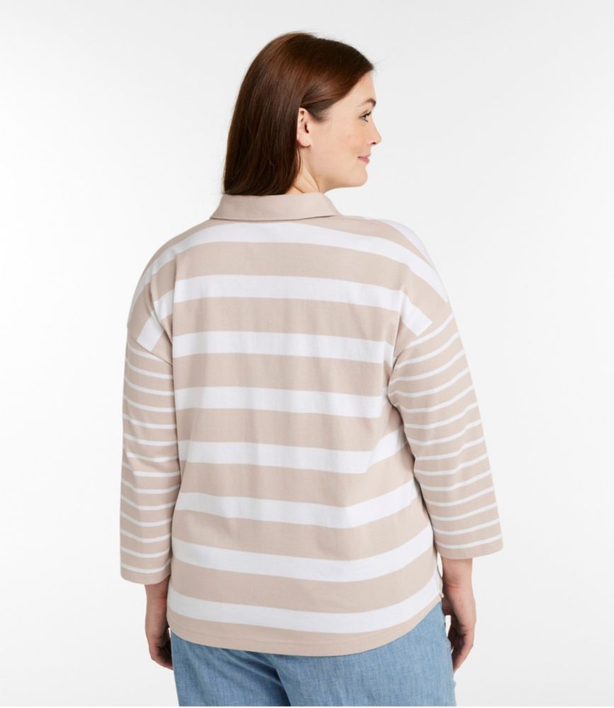 Women's Heritage Mariner Top, Splitneck Polo Three-Quarter-Sleeve, Block Stripe