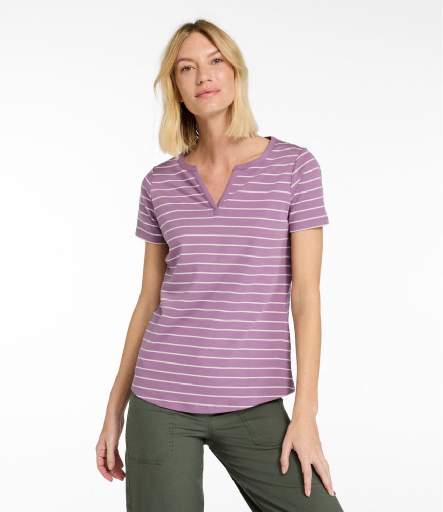 Women's L.L.Bean Tee, Short-Sleeve Notch-Neck Stripe