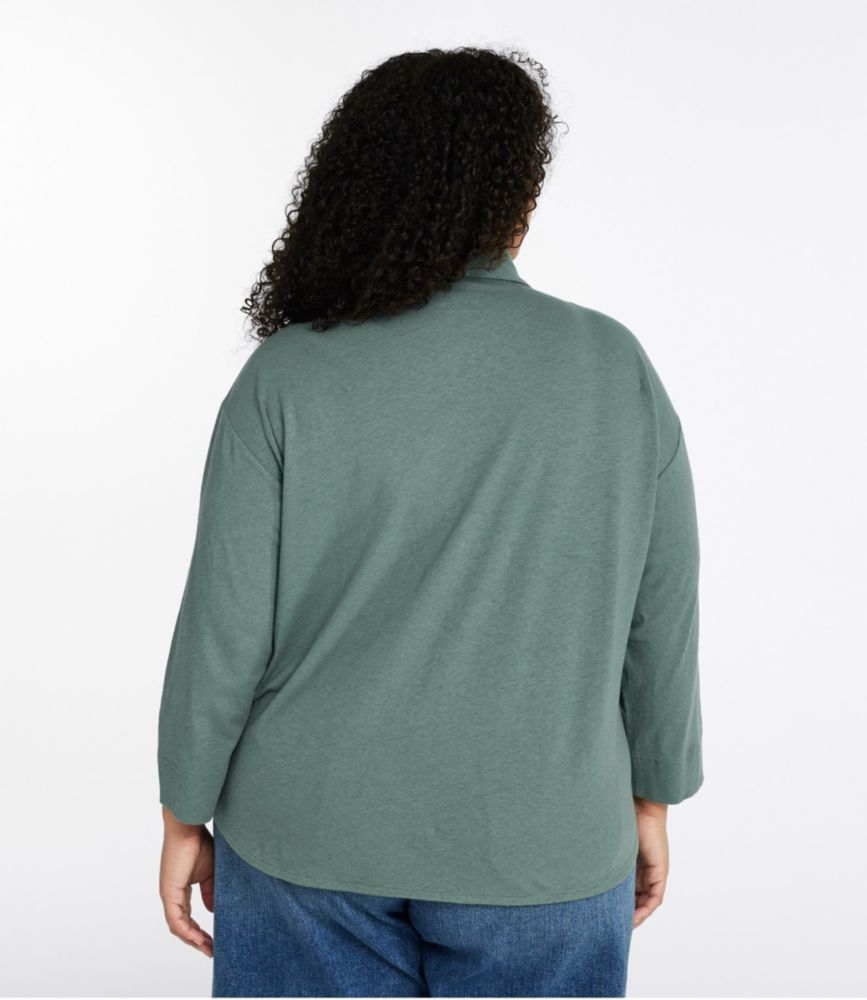 Women's Linen/Cotton Tee, Three-Quarter-Sleeve Splitneck Polo, Pale Turquoise, small image number 3