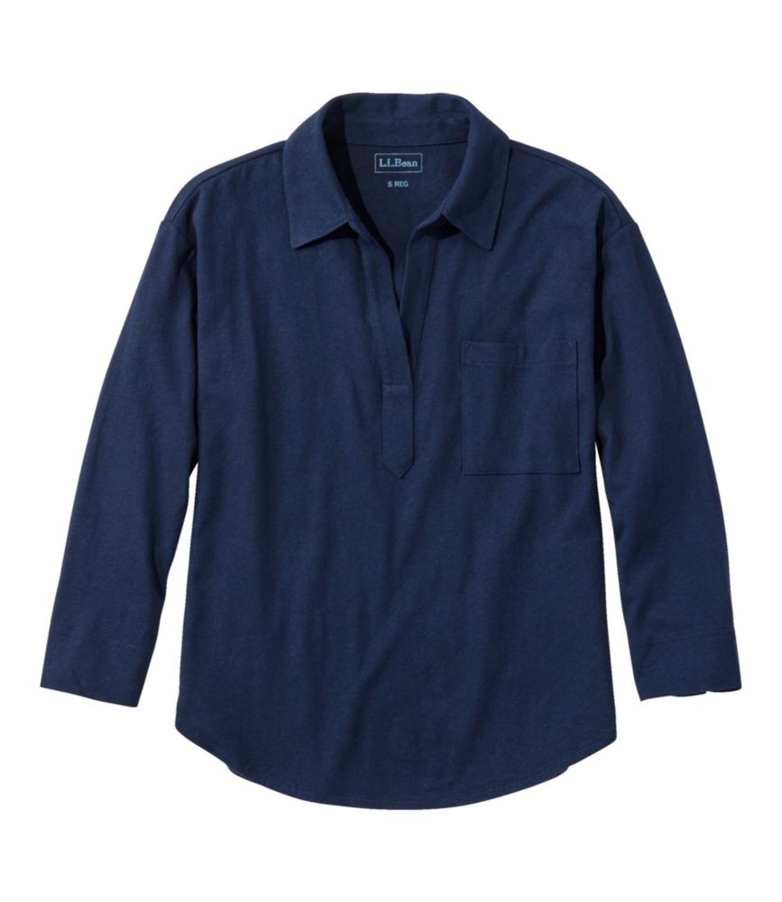 Women's Lakeside Linen/Cotton Tee, Three-Quarter-Sleeve Splitneck Polo