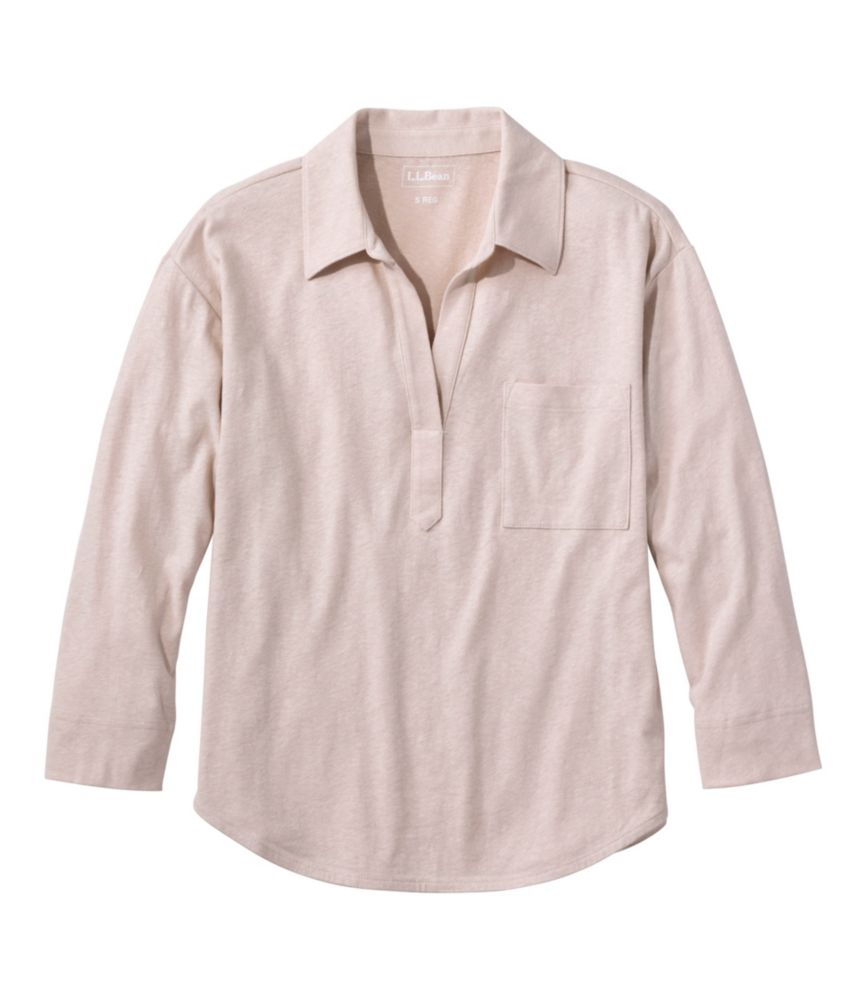 Women's Linen/Cotton Tee, Three-Quarter-Sleeve Splitneck Polo
