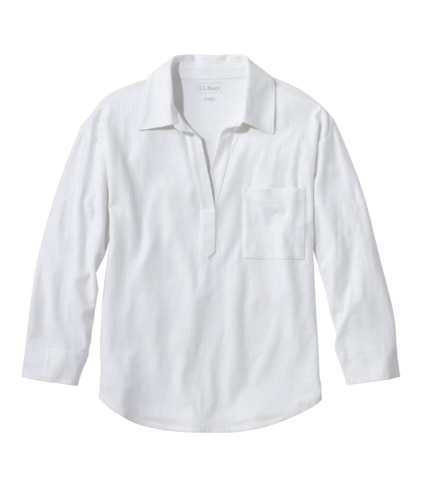 Women's Linen/Cotton Tee, Three-Quarter-Sleeve Splitneck Polo